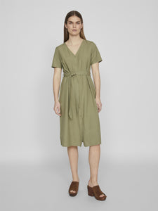 OLIVENGRØNN VILA VIPRISILLA S/S V-NECK MIDI DRESS