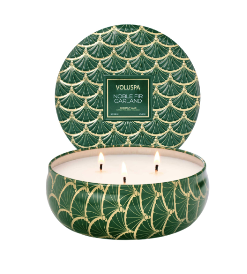 Noble Fir Garland, 3-Wick Tin Candle