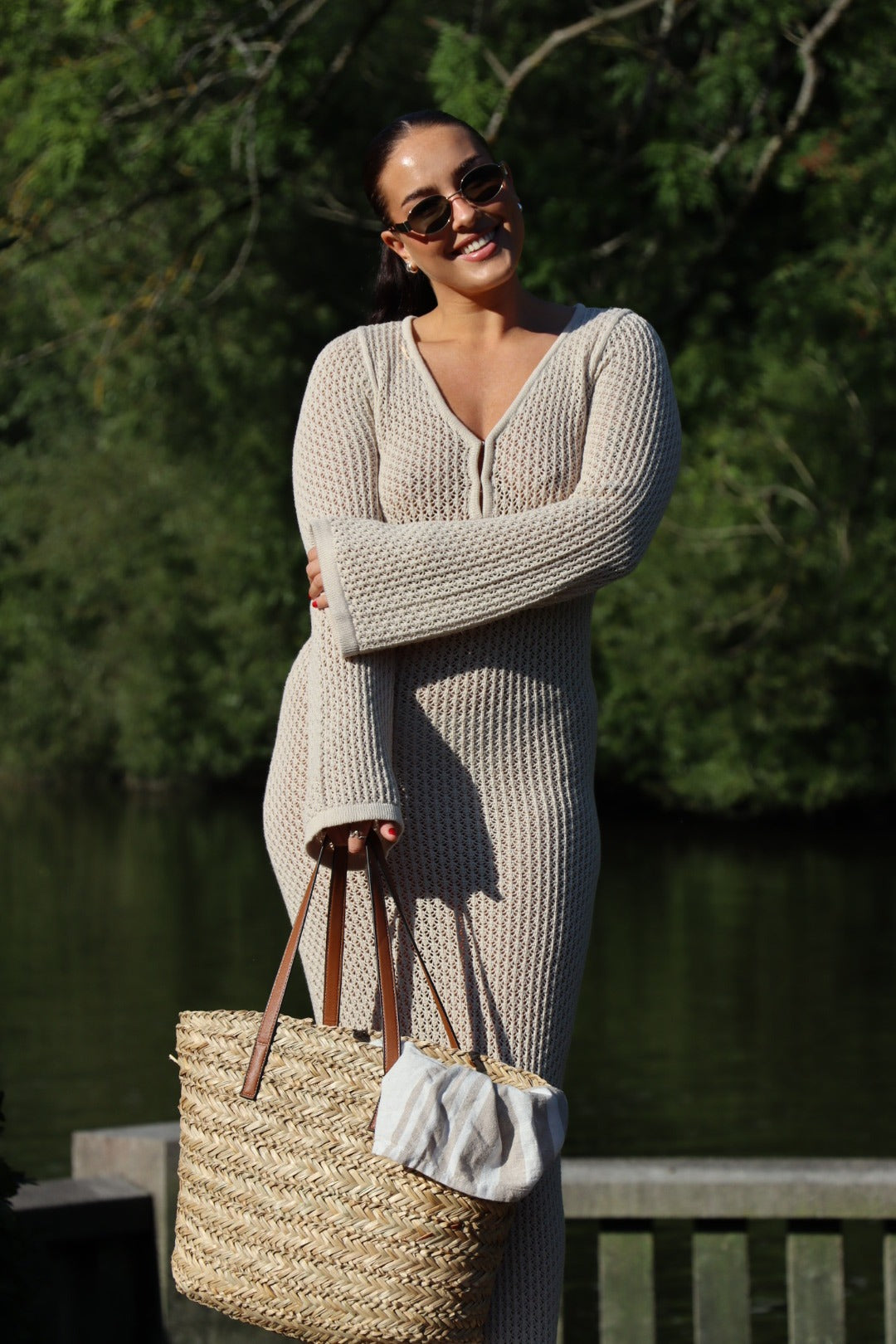 AWEmma Ls V-Neck Ankle Crochet Dress