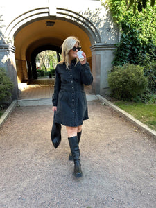 VISol L/S Pleat Denim Dress Black