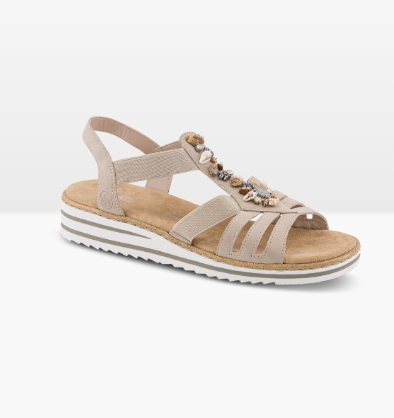 BEIGE RIEKER SANDAL M ELASTIKK DAME