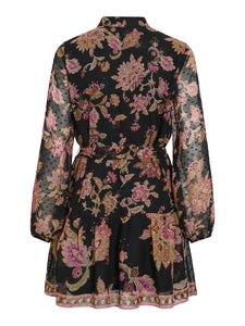 VIPraya O-Neck L/S Printed Short Dress/LN
