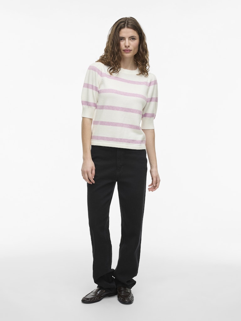 VIRil 2/4 Sleeve O-Neck Stripe Knit Top