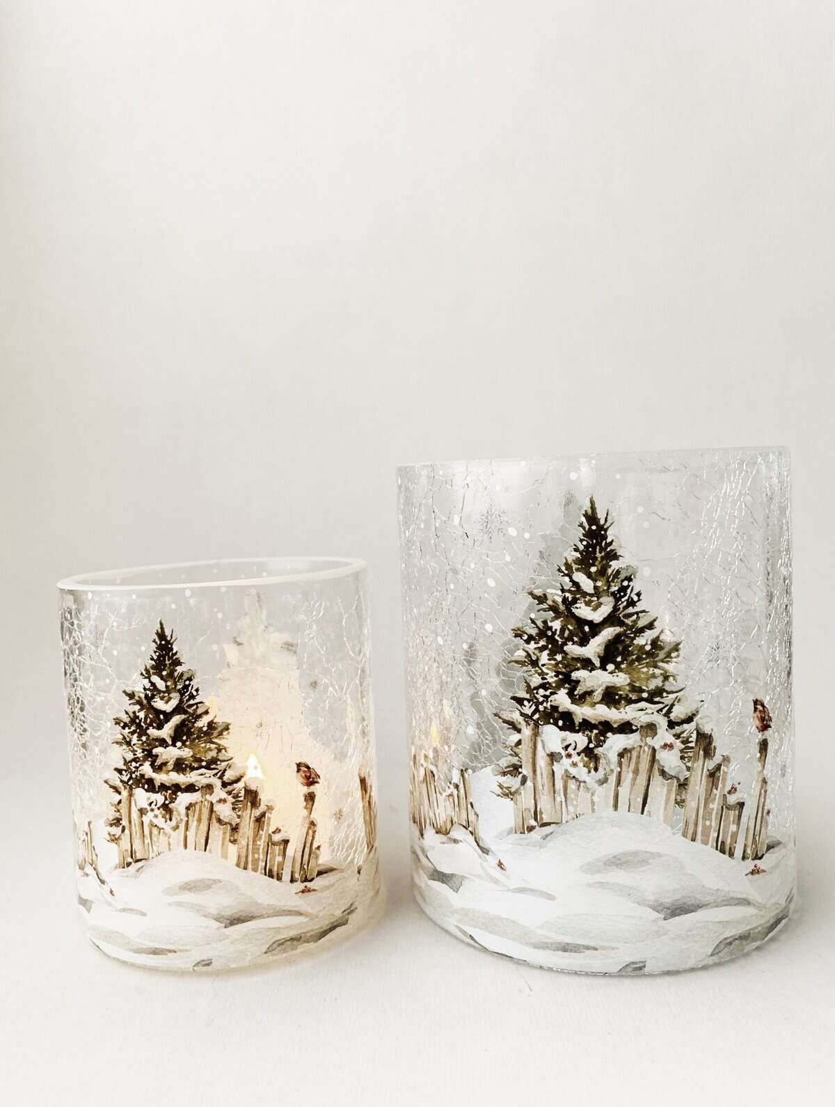 Lysglass Nostalgi Vinter 9x10 cm Krakelert