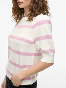 VIRil 2/4 Sleeve O-Neck Stripe Knit Top