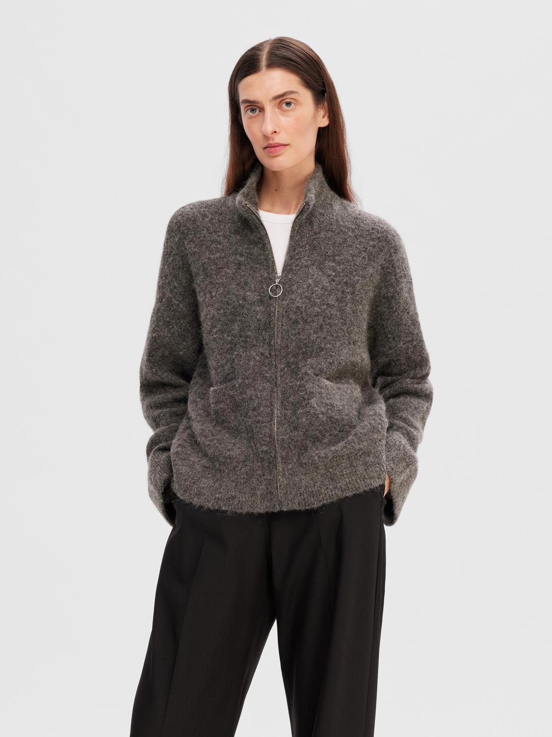 SLFSIA RAS LS KNIT ZIPPER CARDIGAN NOOS