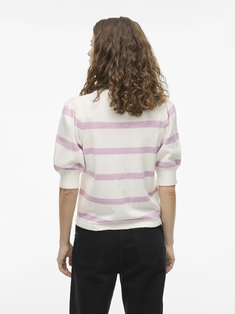 VIRil 2/4 Sleeve O-Neck Stripe Knit Top