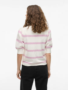 VIRil 2/4 Sleeve O-Neck Stripe Knit Top