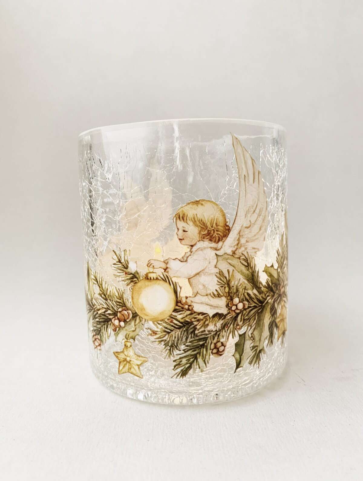 Lysglass Engel 9x10 cm Krakelert