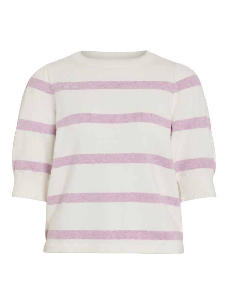 VIRil 2/4 Sleeve O-Neck Stripe Knit Top