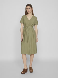 OLIVENGRØNN VILA VIPRISILLA S/S V-NECK MIDI DRESS