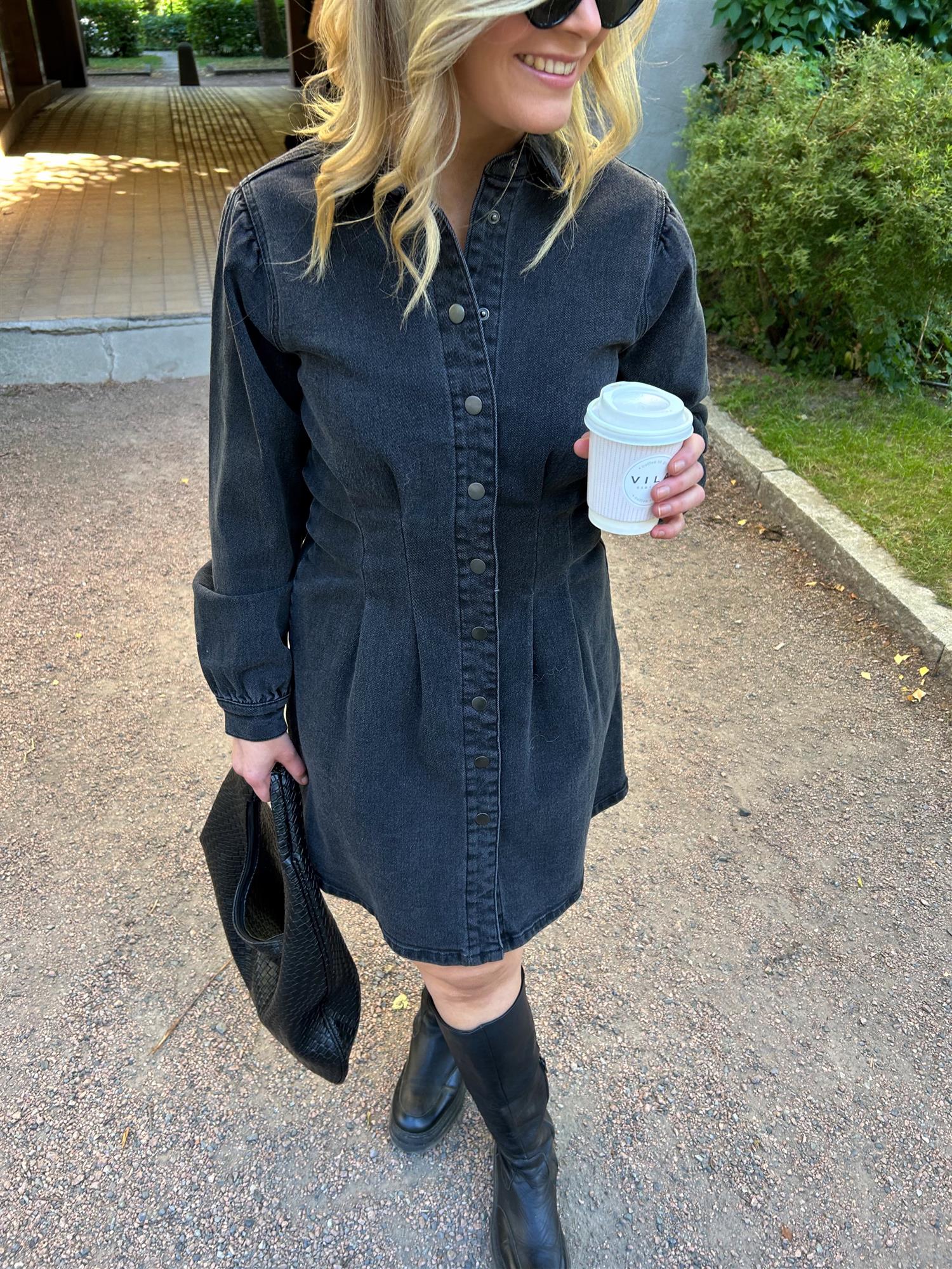 VISol L/S Pleat Denim Dress Black
