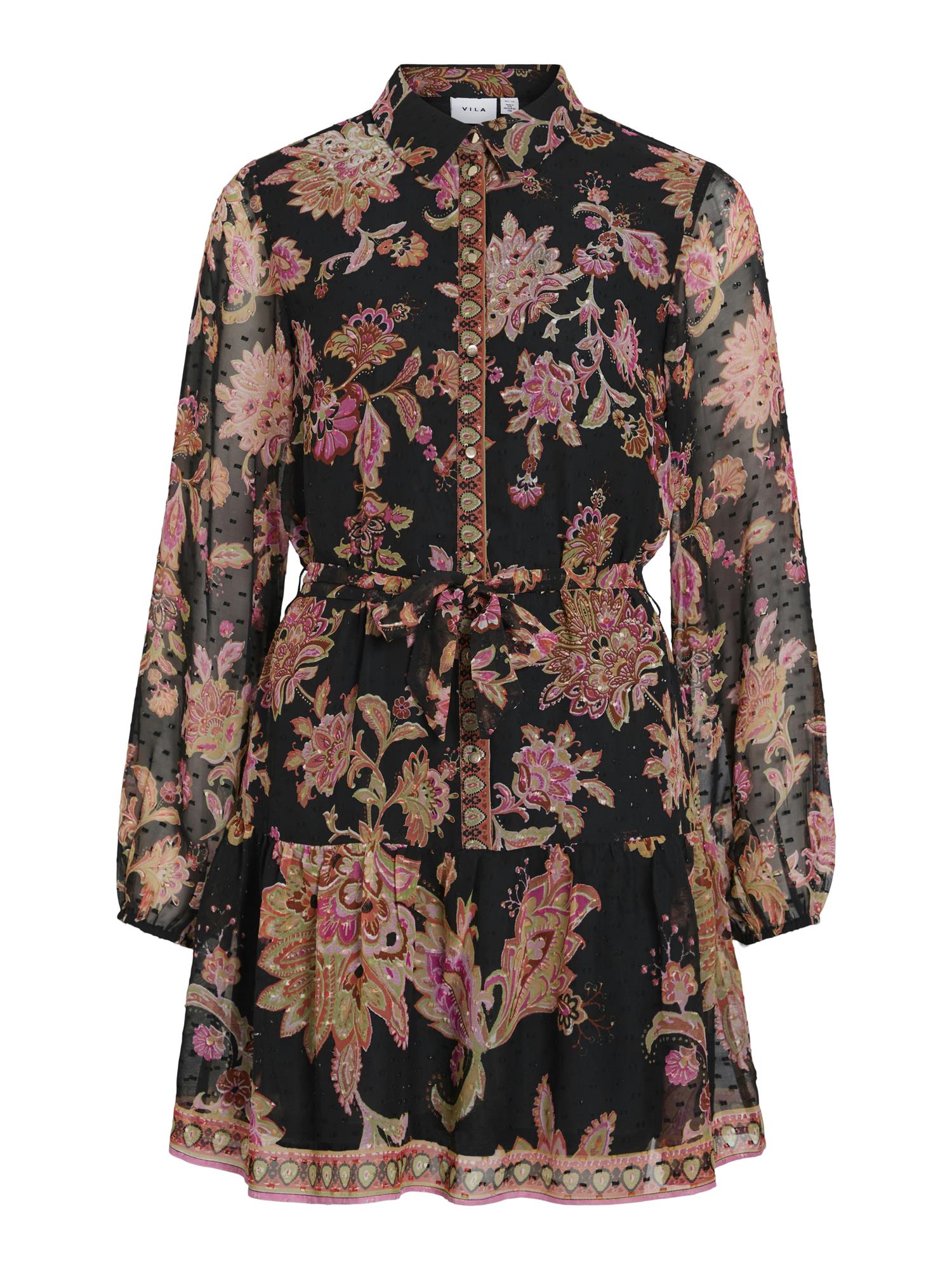 VIPraya O-Neck L/S Printed Short Dress/LN