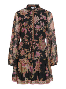 VIPraya O-Neck L/S Printed Short Dress/LN