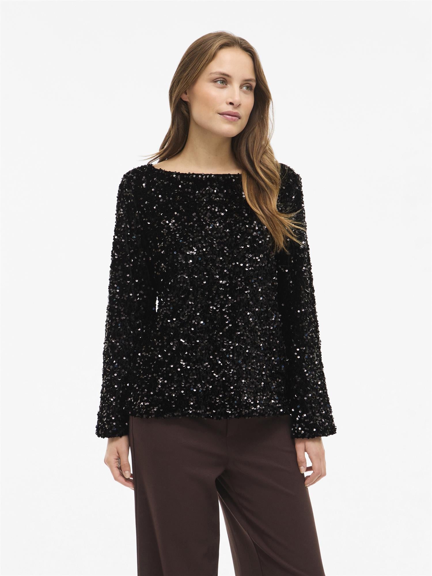 VIFaith Boat Neck LS Sequin Top/1